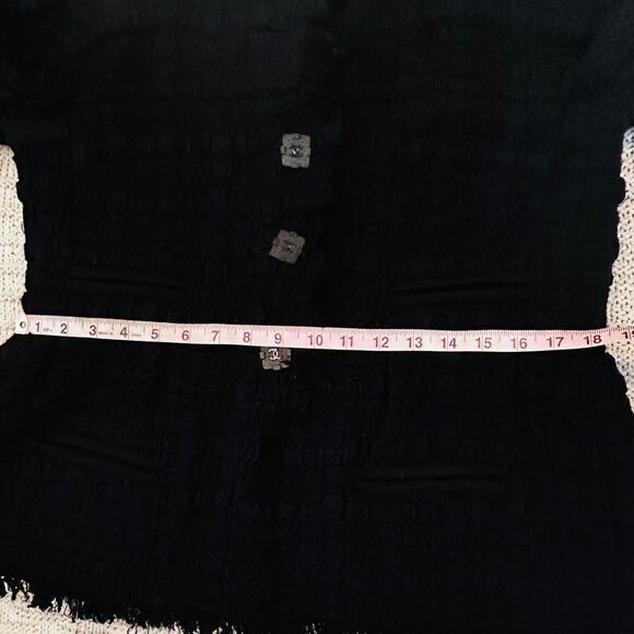 Chanel Square Button Black Tweed Jacket Blazer Skirt Suit FR 44 46 US 8 10 12 14 - Picture 6 of 15